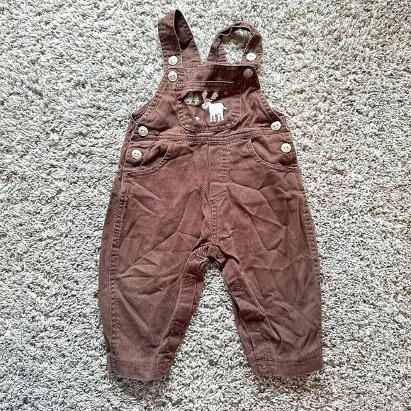 Cherokee Baby Vintage 6/9 Mon Chocolate Brown Overalls Moose Embroidered Forest - Picture 1 of 4